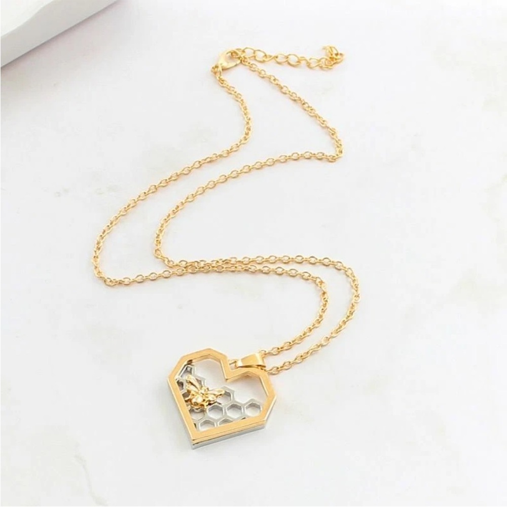 Heart with Bee & Honeycomb Necklace - Picture 9 of 9